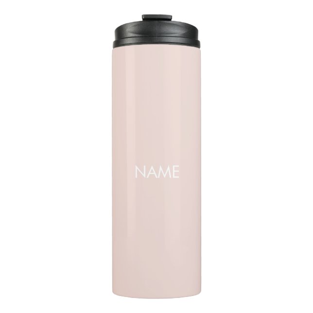 Elegantes Rosa-individuelle Name-Text-Monogramm Thermosbecher (Vorderseite)