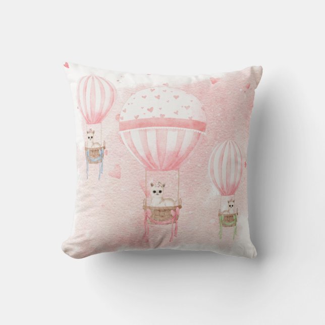 Elegantes Rosa Kinderzimmer Hot Air Balloons Llama Kissen (Vorderseite)