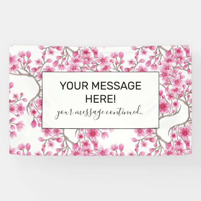 Elegantes rosa Kirschblossom Wasserfarben Banner (Horizontal)