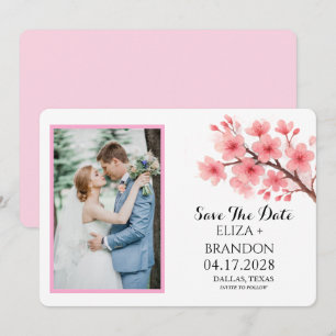 Elegantes rosa Kirschblüten-Blumen-Foto Save The Date