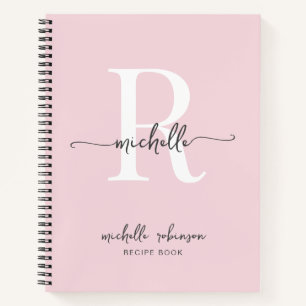 Elegantes Rosa Kochbuch Rezept Monogramm Name Notizbuch