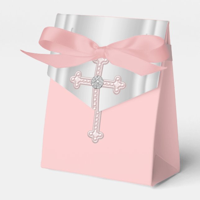 Elegantes rosa Kreuz Erste Kommune Geschenkschachtel (Vorderseite)