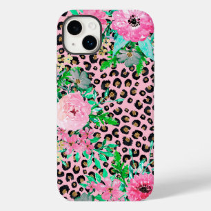 Elegantes rosa Leopard Print und Blumendesign Case-Mate iPhone 14 Plus Hülle