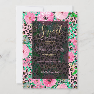 Elegantes rosa Leopard Print und Blumendesign Einladung