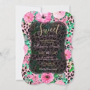 Elegantes rosa Leopard Print und Blumendesign Einladung