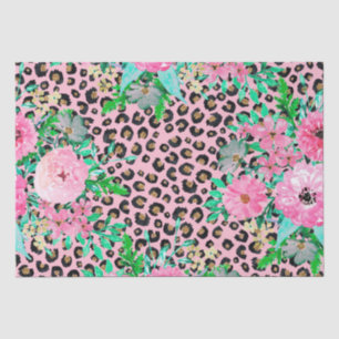 Elegantes rosa Leopard Print und Blumendesign Seidenpapier