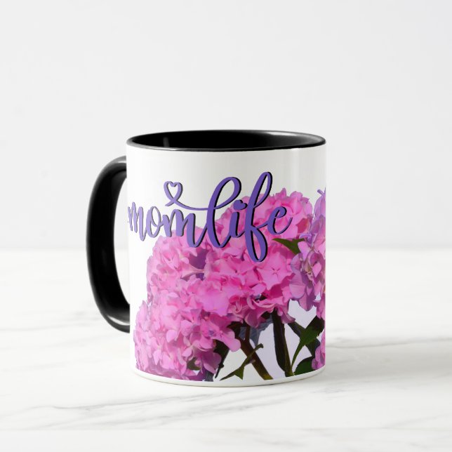 Elegantes Rosa, lila blaue Blütenpracht Tasse (Vorderseite Links)