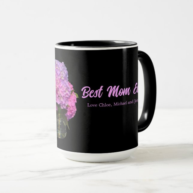 Elegantes Rosa, lila blaue Blütenpracht Tasse (VorderseiteRechts)