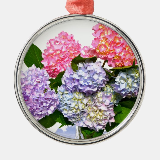 Elegantes rosa lila-blaues Blumengestein Hydrangea Silbernes Ornament (Vorne)