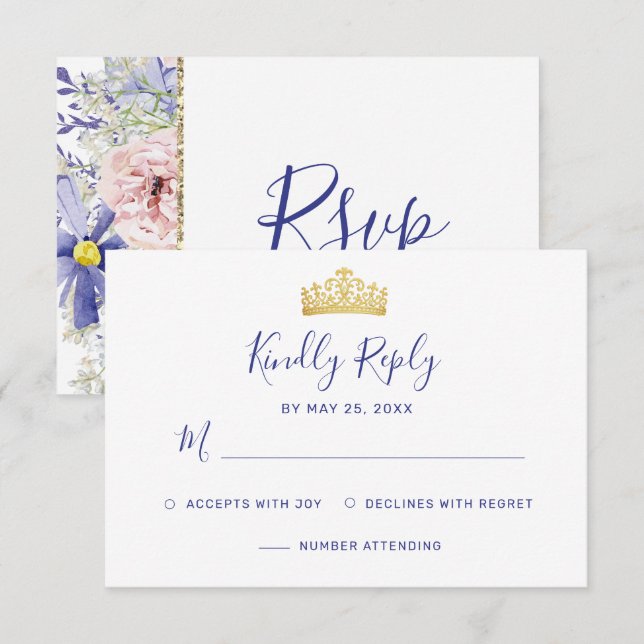 Elegantes Rosa Lila Flora Quinceñera RSVP Karte (Vorne/Hinten)