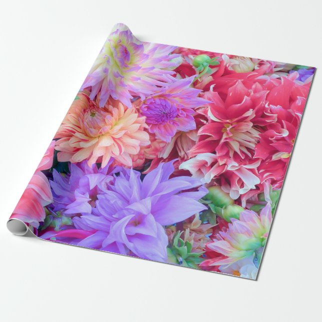 Elegantes Rosa Lila Orange Blume Bouquet| Geschenkpapier (Ungerollt)