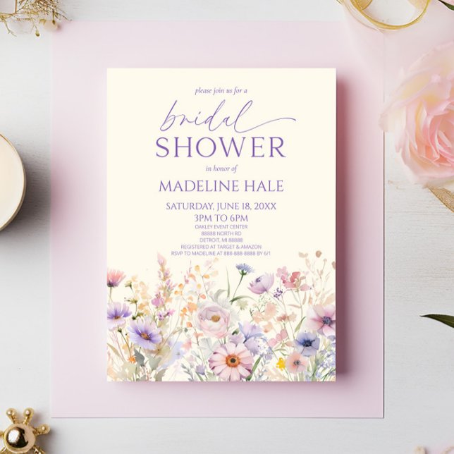 Elegantes Rosa Lila Wildblume Brautparty Einladung (Von Creator hochgeladen)