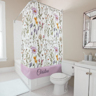 Elegantes Rosa Lila Wildblumenmuster mit individue Duschvorhang