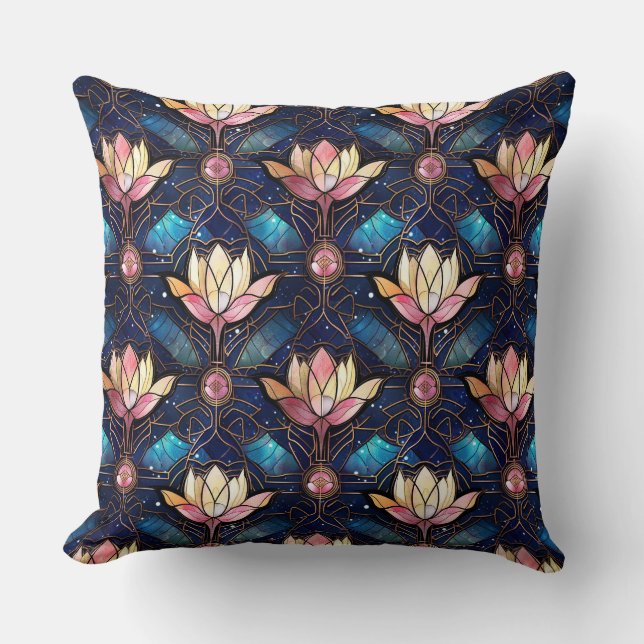 Elegantes rosa Lotus-Imitate Gestaltete Glasmuster Kissen (Vorderseite)