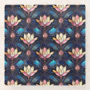 Elegantes rosa Lotus-Unechtes Buntglas-Muster Glasuntersetzer