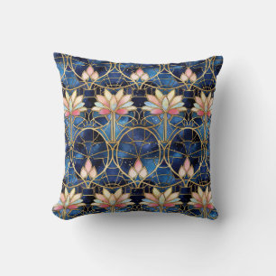 Elegantes rosa Lotus-Unechtes-Buntglas-Muster Kissen