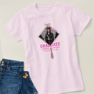 Elegantes rosa Mädchen-Absolventenfoto Schulname T-Shirt