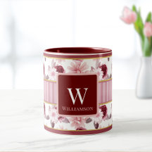 Elegantes rosa Magenta Floral Stripe Monogramm Cus