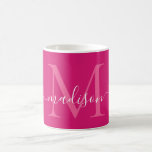 Elegantes rosa Magenta White Monogram Script Stilv Kaffeetasse<br><div class="desc">Elegantes Hot Pink Magenta White Monogram Script Stilvolle Black Coffee Tasse</div>