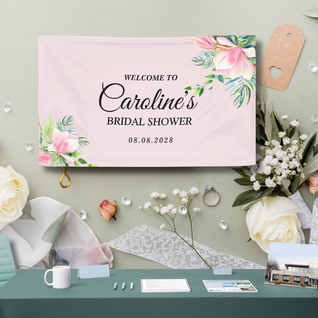 Elegantes rosa Magnolia Brautparty Banner (Von Creator hochgeladen)
