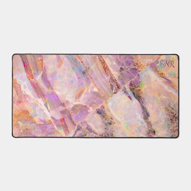Elegantes Rosa Marmoropal Monogramm Girly Niedlich Schreibtischunterlage (Vorderseite)