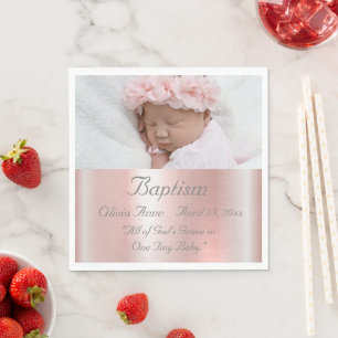Elegantes rosa Metallisches Foto Name Baby Girl Ta Serviette