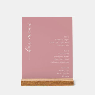 Elegantes Rosa Minimalistisches Barmenü Acrylschild