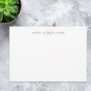 Elegantes rosa Minimalistisches Monogramm Mitteilungskarte