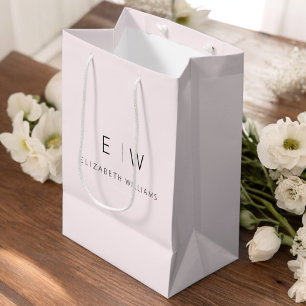 Elegantes Rosa Minimalistisches Monogramm Name Mittlere Geschenktüte