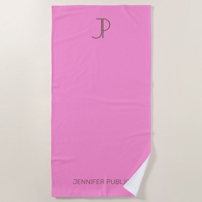 Elegantes rosa Mit Monogramm trendiges Template Strandtuch (Vorderseite)