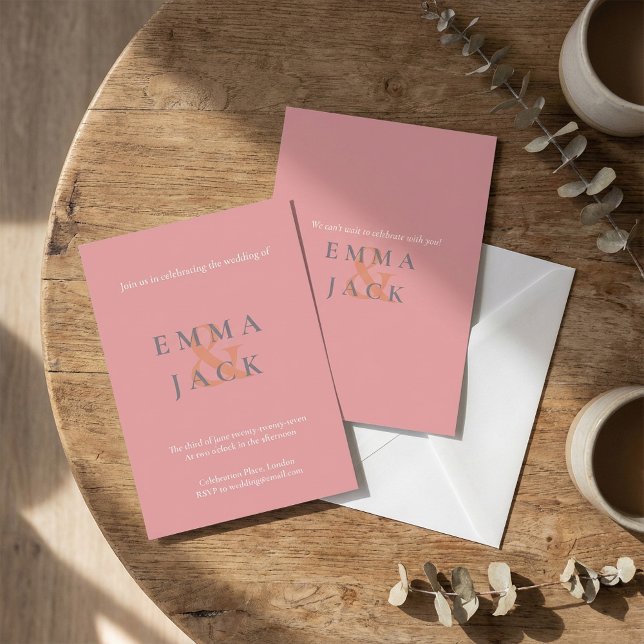 Elegantes Rosa Moderne Ampere und Hochzeit Einladung (Elegant Blush Pink Modern ampersand wedding Invitation.)