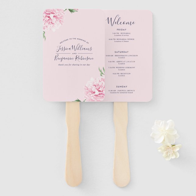 Elegantes Rosa Modernes Begrüßungsangebot Fächer (Vorne und Hinten)