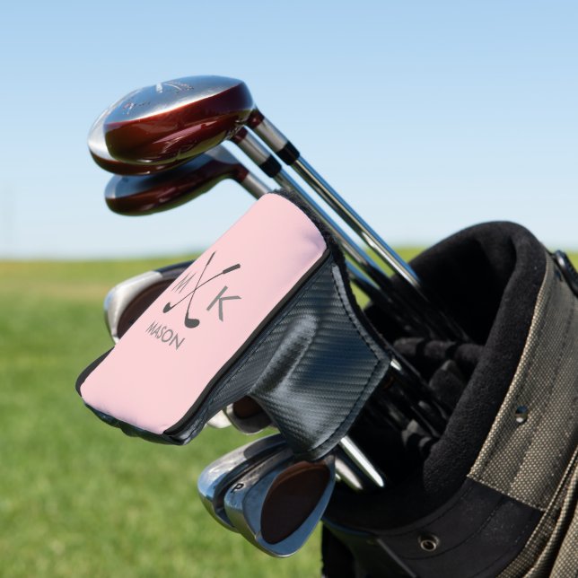 Elegantes Rosa | Modernes Golfer Monogramm Golf Headcover (In Situ)