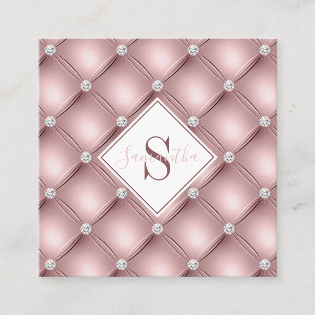 Elegantes rosa Monogramm Haar und Schminke Quadratische Visitenkarte (Vorderseite)