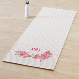 Elegantes rosa Monogramm-Rose Streifen Muster Yogamatte