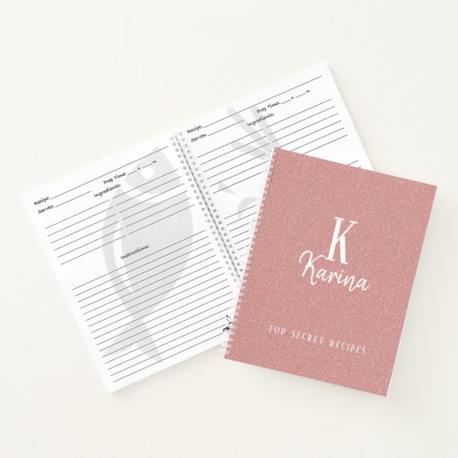 Elegantes Rosa-Monogramm-Skriptnamen-Rezept Notizbuch (Innenseite)