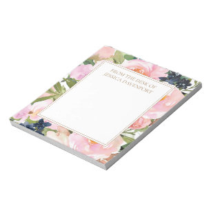 Elegantes Rosa Navy Blau Floral Von Schreibtisch Notizblock