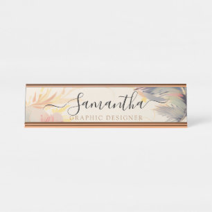 Elegantes rosa neutrales Niedliches Boho Handgesch Schreibtischnamensplakette