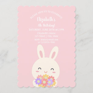 Elegantes Rosa Niedliches Bunny & Blume Girl Birth Einladung