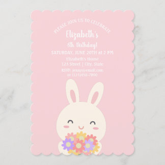 Elegantes Rosa Niedliches Bunny & Blume Girl Birth Einladung