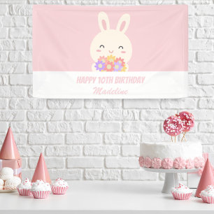 Elegantes rosa Niedliches Kaninchen & Blume Girl B Banner