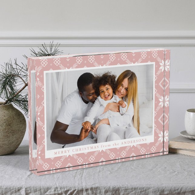 Elegantes rosa Nordic Snowflake Muster Weihnachten Fotoblock (Von Creator hochgeladen)