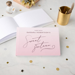 Elegantes Rosa-Ombre-Script Sweet Sixteen Gästebuch