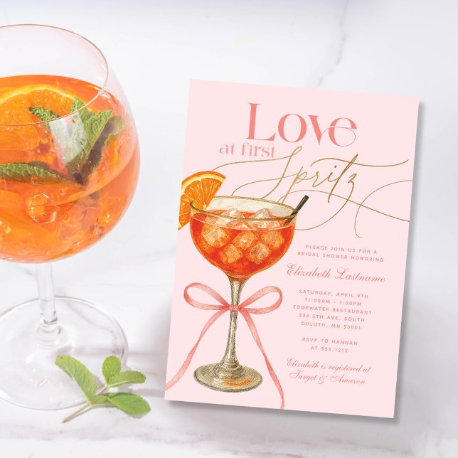Elegantes Rosa Orange Aperol Spritz Brautparty Einladung (Elegant Pink Orange Aperol Spritz Bridal Shower Invitation)