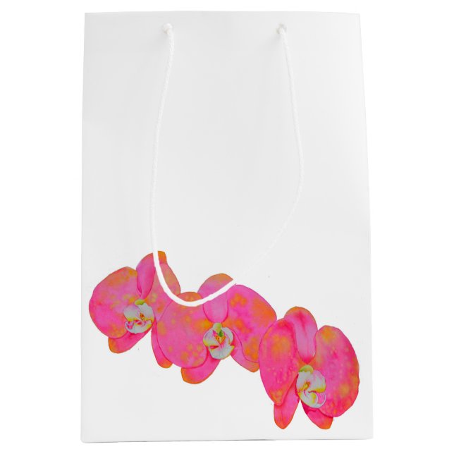 Elegantes Rosa Orchid Aquarellbild Mittlere Geschenktüte (Vorderseite)