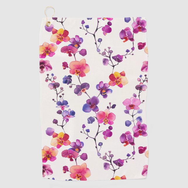 Elegantes rosa Orchideenmuster Golfhandtuch (Vorderseite)