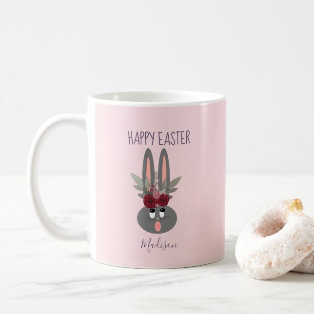Elegantes Rosa Ostersonne Personalisiert Kaffeetasse (Mit Donut)