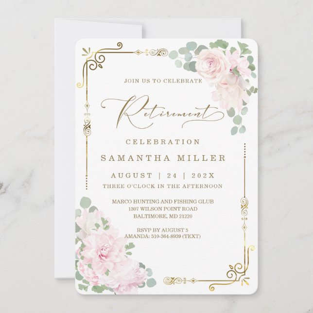 Elegantes rosa Party für die Blumenruhestätte Einladung (Vorderseite)