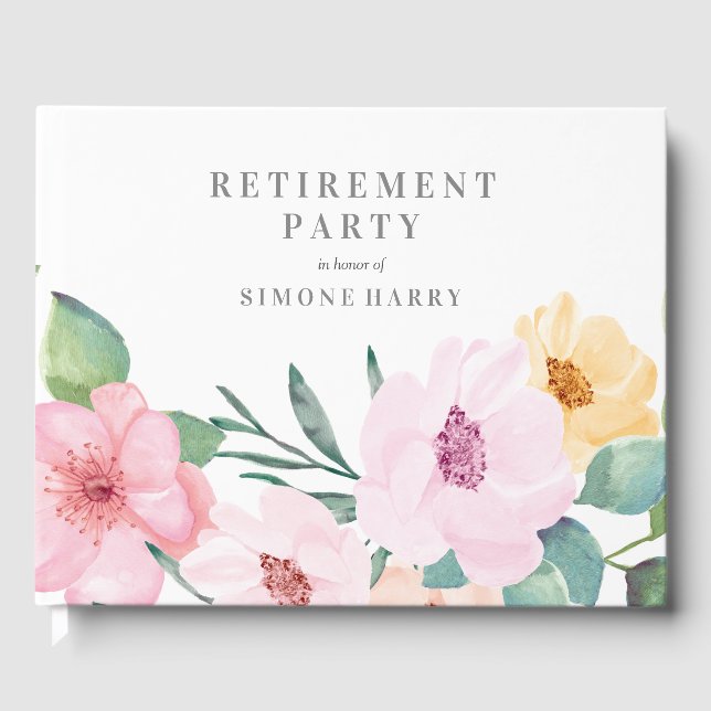 Elegantes Rosa Party Retirement Guest Book Gästebuch (Vorderseite)
