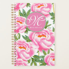 Elegantes rosa Peonies-Muster - Mit Monogramm Planer
